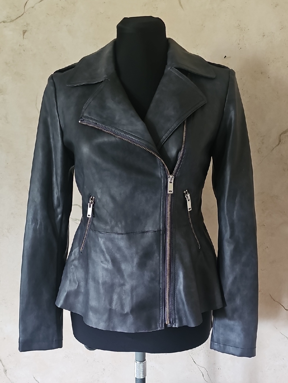 by Anthropologie Dark Gray Faux Leather Zippered Moto Jacket Women's Size XS